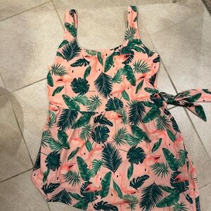 Tropical Pink and Green flamingo swim dress